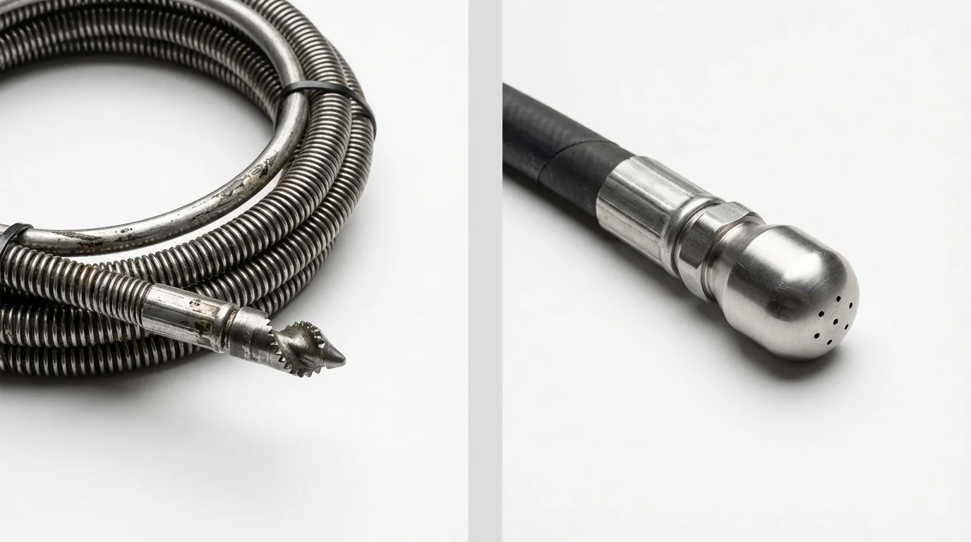 Drain snake cable and hydro jetting nozzle used for drain cleaning in Kingsville, TX