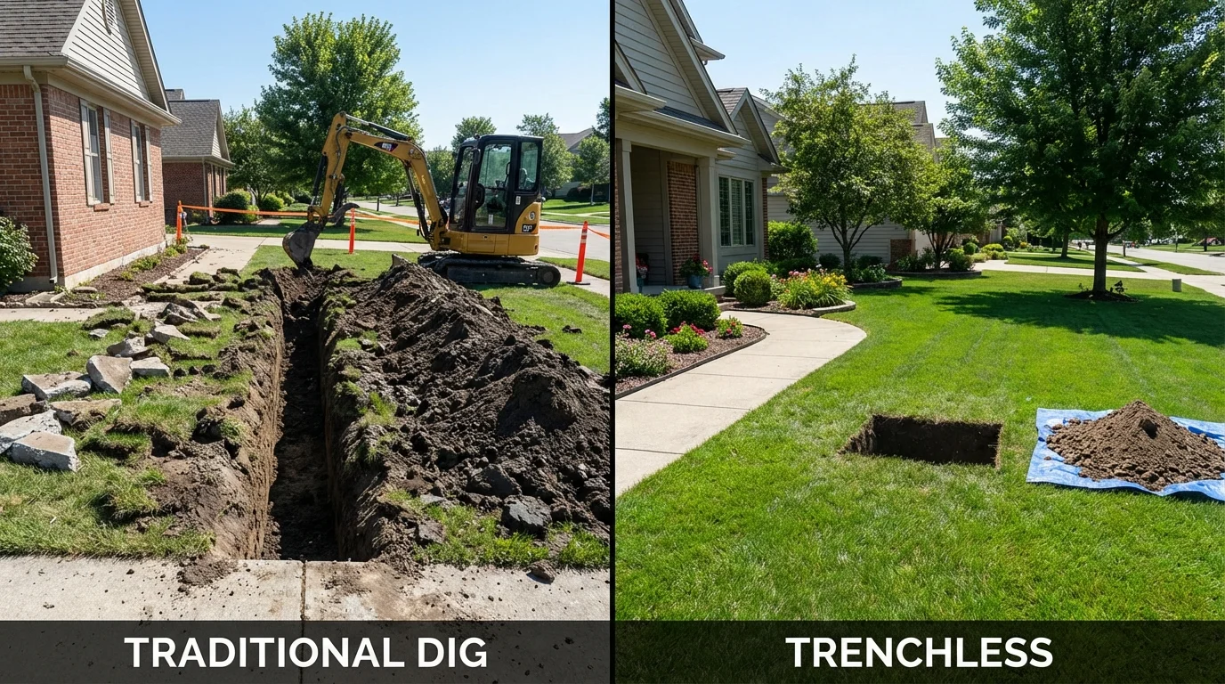 Trenchless sewer repair with minimal yard damage versus traditional excavation in Kingsville, TX